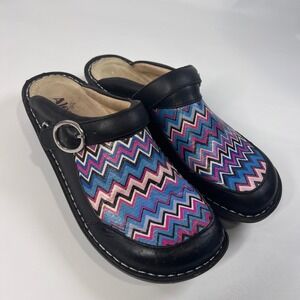 Alegria Leather Clogs 40‎ US 9-9.5 Multicolor Zig Zag Slip-On Comfort Mules